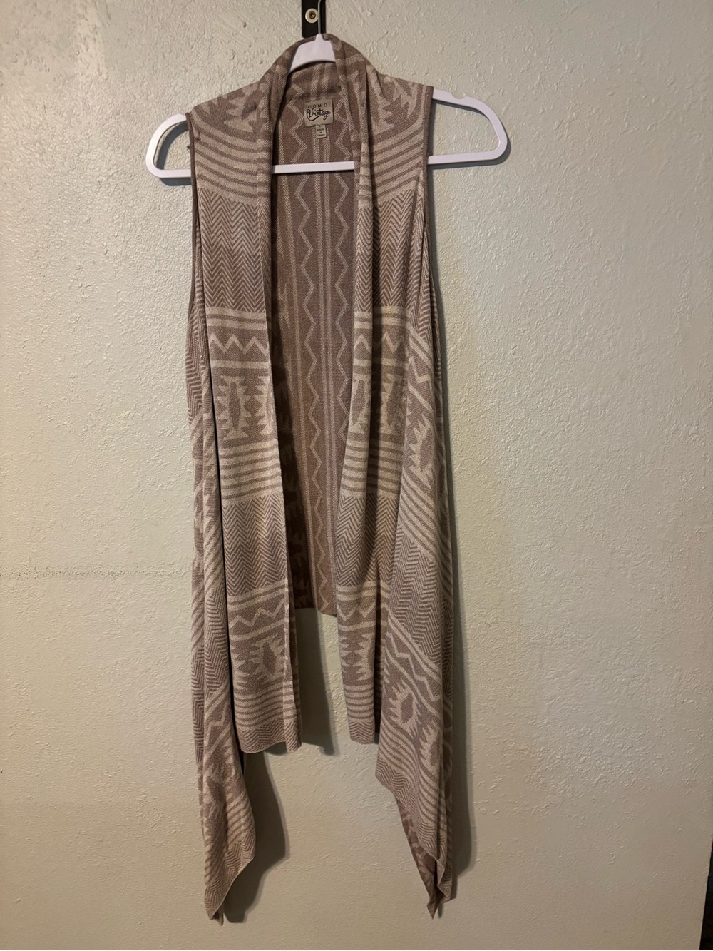 Como Vintage Beige & Cream Patterned Draped Cardigan Vest